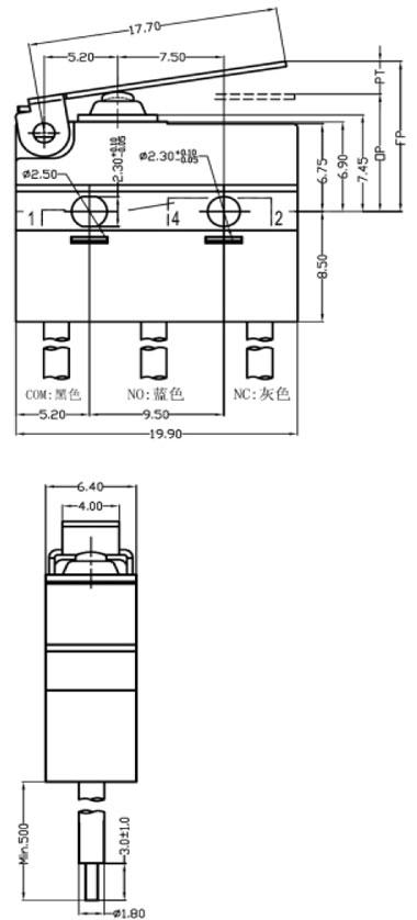 防水微动开关-G9E01W1尺寸